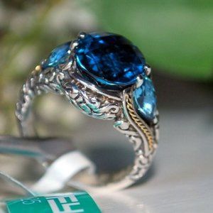 NWT Size 7 EFFY Sterling Silver & 18K Gold London Blue Topaz Ring